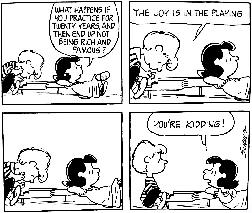 Comic strip about the joy of doing things for their own sake.